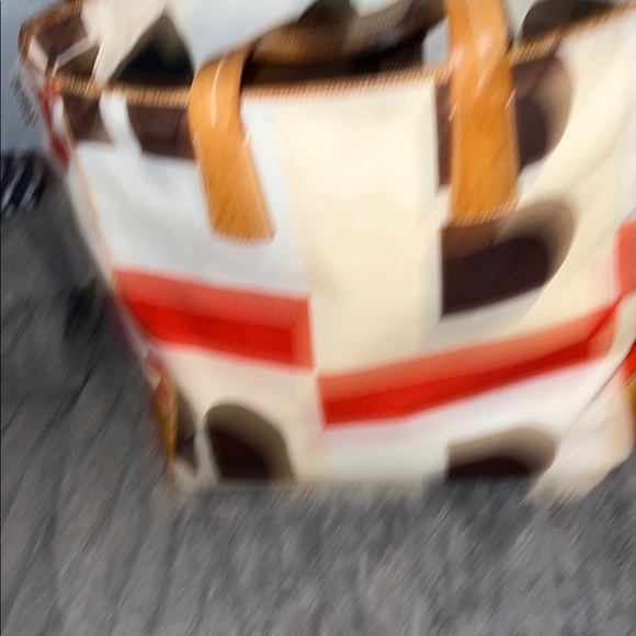 Bally Cream, Red, and Brown Geometric Tote - Picture 5 of 11